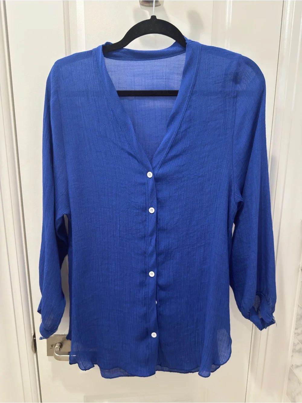 SHEIN Royal Blue Button-Front V-Neck Swim Coverup